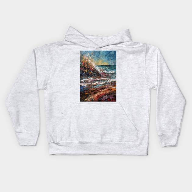 Oil Painting Prints, Crashing Waves Art, Beach Wall Decor, Ocean Scenes, Coastal Artwork, Seaside Decor, Nautical Home Kids Hoodie by simonrudd